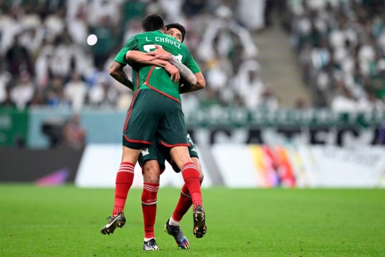 Mexico's midfielder #24 Luis Chavez celebrates scoring his team's second goal during the Qatar 2022 World Cup Group C football match between Saudi Arabia and Mexico at the Lusail Stadium in Lusail, north of Doha on November 30, 2022. (Photo by Alfredo ESTRELLA / AFP) (Photo by ALFREDO ESTRELLA/AFP via Getty Images)