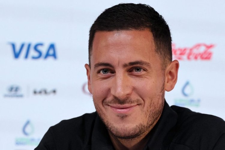 Belgium's forward Eden Hazard attends a press conference at the Qatar National Convention Center (QNCC) in Doha on November 26, 2022, on the eve of the Qatar 2022 World Cup football match between Belgium and Morocco. (Photo by JACK GUEZ / AFP) (Photo by JACK GUEZ/AFP via Getty Images)