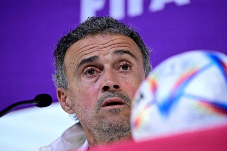 Spain's coach Luis Enrique attends a press conference at the Qatar National Convention Center (QNCC) in Doha on November 26, 2022, on the eve of the Qatar 2022 World Cup football match between Spain and Germany. (Photo by JAVIER SORIANO / AFP) (Photo by JAVIER SORIANO/AFP via Getty Images)
