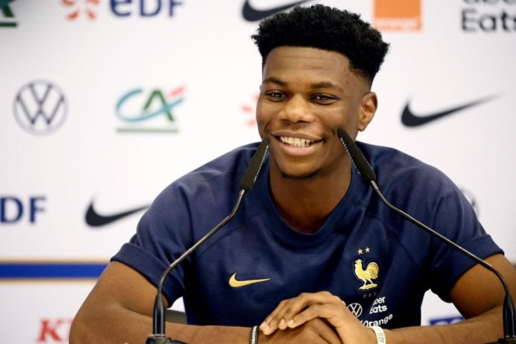 Fance's midfielder Aurelien Tchouameni attends a press conference at the Jassim-bin-Hamad Stadium in Doha on November 17, 2022, ahead of the Qatar 2022 World Cup football tournament. (Photo by FRANCK FIFE / AFP) (Photo by FRANCK FIFE/AFP via Getty Images)