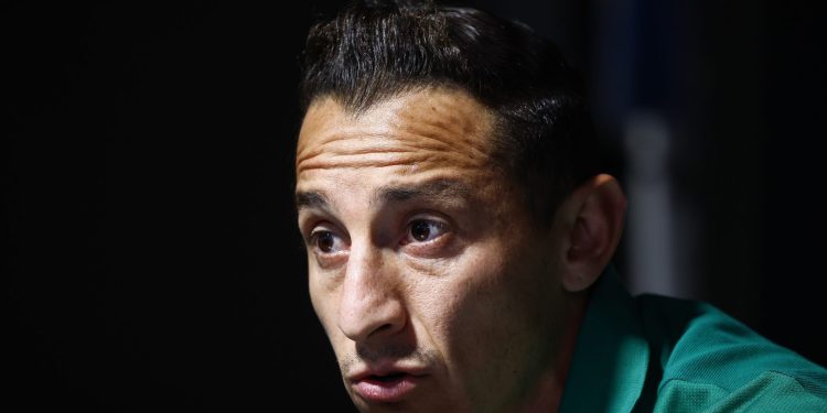 CARSON, CALIFORNIA - SEPTEMBER 20:  Andrs Guardado of Mexico speaks with the media during the Mexico Men's National Team Media Day at Dignity Health Sports Park on September 20, 2022 in Carson, California. (Photo by Ronald Martinez/Getty Images)