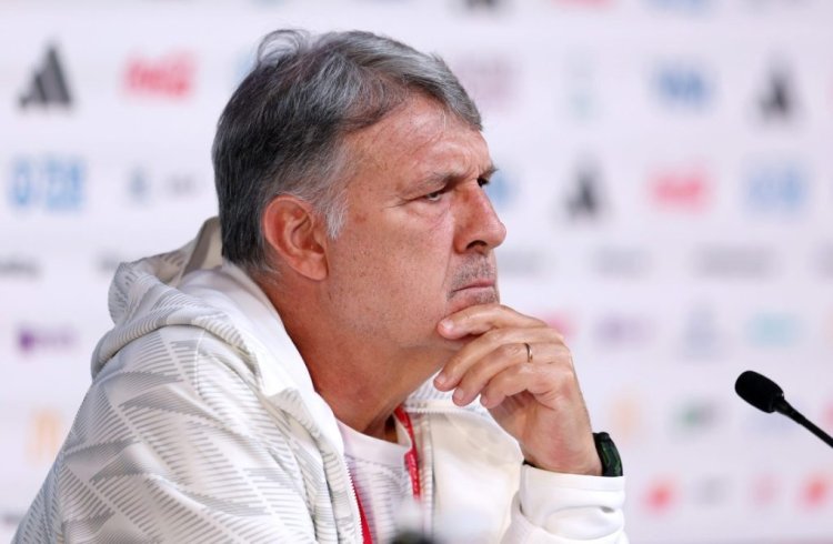 DOHA, QATAR - NOVEMBER 29: Gerardo Martino, Head Coach of Mexico, reacts during the Mexico Press Conference at the main Media Center on November 29, 2022 in Doha, Qatar. (Photo by Christopher Lee/Getty Images)
