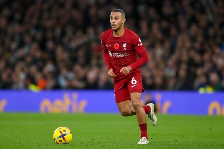 LONDON, ENGLAND - NOVEMBER 06: Thiago Alcantara of Liverpool in action during the Premier League match between Tottenham Hotspur and Liverpool FC at Tottenham Hotspur Stadium on November 06, 2022 in London, England. (Photo by Mike Hewitt/Getty Images)