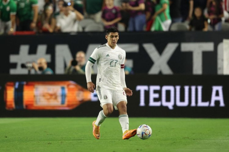 GLENDALE, ARIZONA - JUNE 02:  Jesús Alberto Angulo #27 of Team Mexico controls the ball during an international friendly match at State Farm Stadium on June 02, 2022 in Glendale, Arizona. Uruguay defeated Mexico 3-0.  (Photo by Christian Petersen/Getty Images)