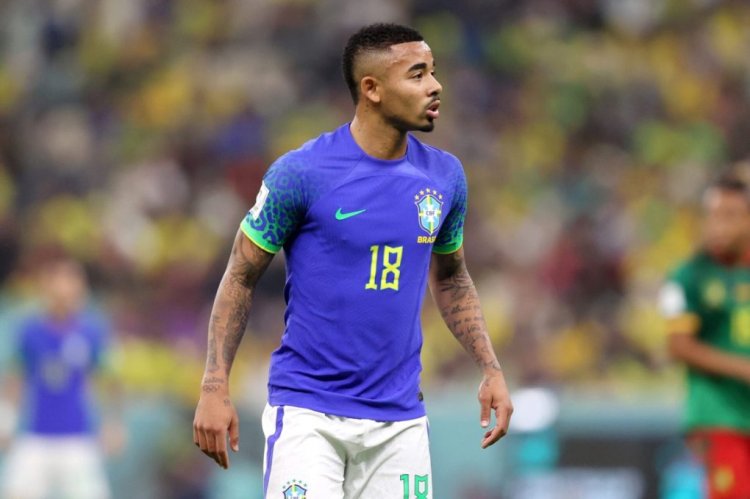 LUSAIL CITY, QATAR - DECEMBER 02: Gabriel Jesus of Brazil looks on during the FIFA World Cup Qatar 2022 Group G match between Cameroon and Brazil at Lusail Stadium on December 02, 2022 in Lusail City, Qatar. (Photo by Julian Finney/Getty Images)