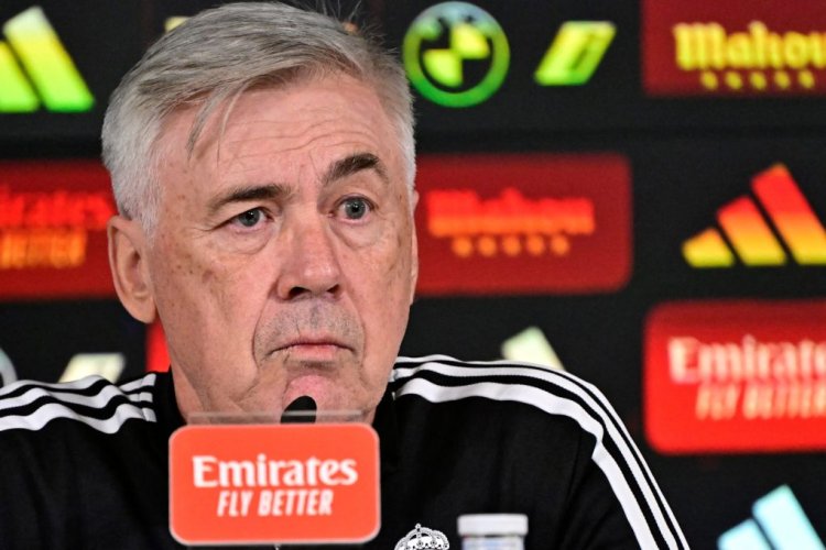 Real Madrid's Italian coach Carlo Ancelotti holds a pess conference at the Ciudad Real Madrid training complex in Valdebebas, outskirts of Madrid, on December 29, 2022, on the eve of their Spanish League football match against Real Valladolid FC. (Photo by JAVIER SORIANO / AFP) (Photo by JAVIER SORIANO/AFP via Getty Images)