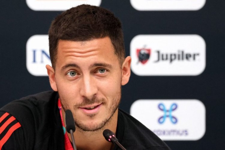 Belgium's forward #10 Eden Hazard attends a press conference at Salwa Beach, southwest of Doha on November 29, 2022, during the Qatar 2022 World Cup football tournament. (Photo by JACK GUEZ / AFP) (Photo by JACK GUEZ/AFP via Getty Images)