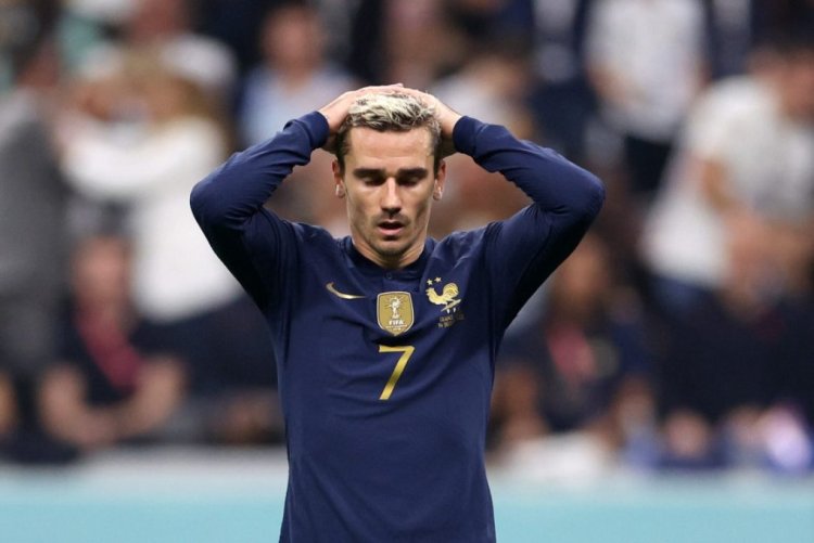 AL KHOR, QATAR - DECEMBER 14: Antoine Griezmann of France reacts during the FIFA World Cup Qatar 2022 semi final match between France and Morocco at Al Bayt Stadium on December 14, 2022 in Al Khor, Qatar. (Photo by Catherine Ivill/Getty Images)