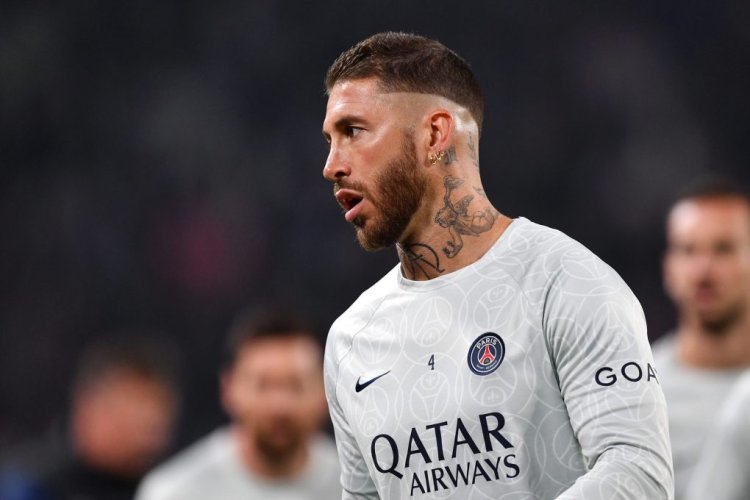 TURIN, ITALY - NOVEMBER 02: Sergio Ramos of Paris Saint-Germain warms up prior to the UEFA Champions League Group H match between Juventus and Paris Saint-Germain at Juventus Stadium on November 02, 2022 in Turin, Italy. (Photo by Valerio Pennicino/Getty Images)