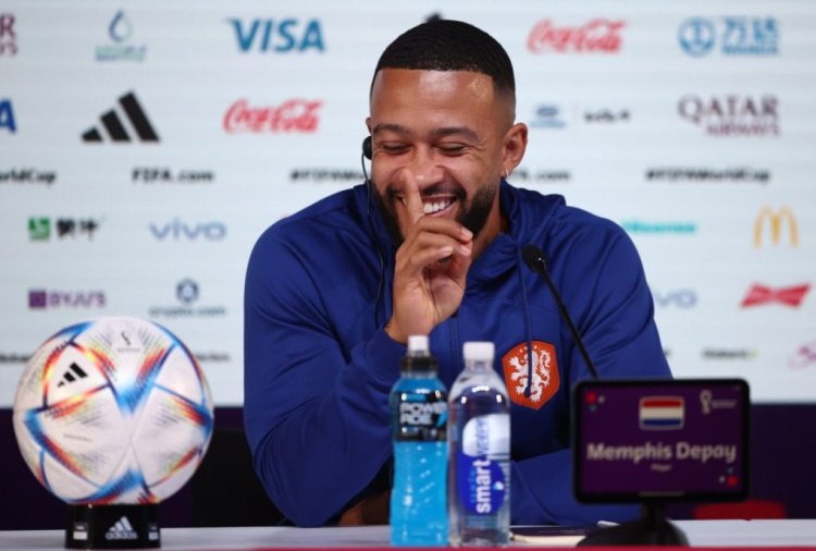 DOHA, QATAR - DECEMBER 08: Memphis Depay of Netherlands is seen during a press conference on match day -1 at main media centre on December 08, 2022 in Doha, Qatar. (Photo by Robert Cianflone/Getty Images)
