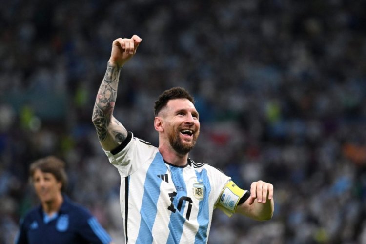 LUSAIL CITY, QATAR - DECEMBER 09: Lionel Messi of Argentina celebrates after the team's victory in the penalty shoot out during the FIFA World Cup Qatar 2022 quarter final match between Netherlands and Argentina at Lusail Stadium on December 09, 2022 in Lusail City, Qatar. (Photo by Matthias Hangst/Getty Images)
