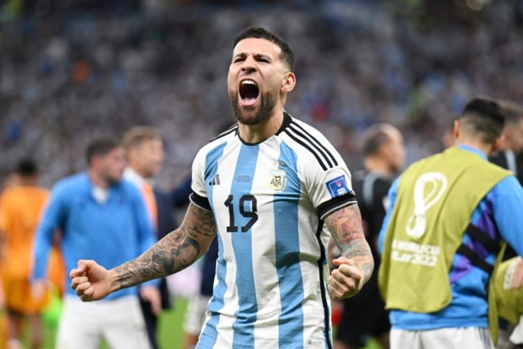 LUSAIL CITY, QATAR - DECEMBER 09: Nicolas Otamendi of Argentina celebrates after the win in the penalty shootout during the FIFA World Cup Qatar 2022 quarter final match between Netherlands and Argentina at Lusail Stadium on December 09, 2022 in Lusail City, Qatar. (Photo by Matthias Hangst/Getty Images)