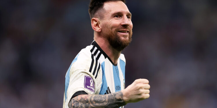 LUSAIL CITY, QATAR - DECEMBER 09: Lionel Messi of Argentina celebrates after the win in the penalty shootout during the FIFA World Cup Qatar 2022 quarter final match between Netherlands and Argentina at Lusail Stadium on December 09, 2022 in Lusail City, Qatar. (Photo by Julian Finney/Getty Images)