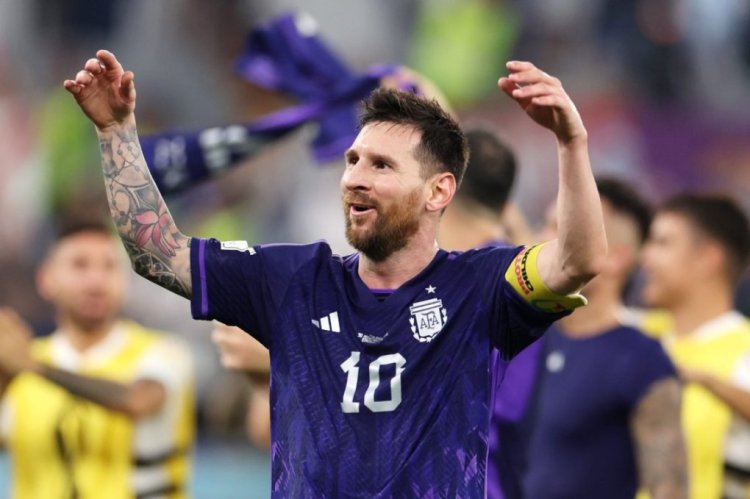 DOHA, QATAR - NOVEMBER 30: Lionel Messi of Argentina applauds fans after the 2-0 win during the FIFA World Cup Qatar 2022 Group C match between Poland and Argentina at Stadium 974 on November 30, 2022 in Doha, Qatar. (Photo by Catherine Ivill/Getty Images)