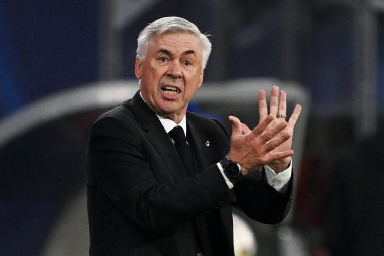 LEIPZIG, GERMANY - OCTOBER 25: Carlo Ancelotti, Head Coach of Real Madrid reacts during the UEFA Champions League group F match between RB Leipzig and Real Madrid at Red Bull Arena on October 25, 2022 in Leipzig, Germany. (Photo by Stuart Franklin/Getty Images)