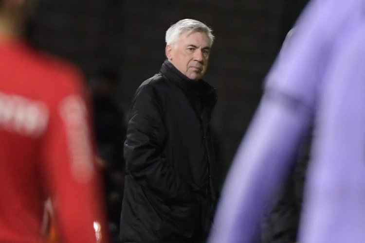 Real Madrid's Italian coach Carlo Ancelotti stands on the touchline during the Spain's Copa del Rey (King's Cup) round of 32, first leg, footbal match between CP Cacereno and Real Madrid CF at the Principe Felipe stadium in Caceres, on January 3, 2023. (Photo by CRISTINA QUICLER / AFP) (Photo by CRISTINA QUICLER/AFP via Getty Images)