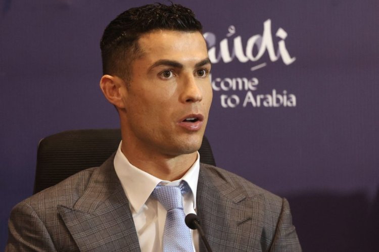 Portuguese forward Cristiano Ronaldo attends a press conference at the Mrsool Park Stadium in the Saudi capital Riyadh on January 3, 2023, ahead of the unveiling ceremony. (Photo by Fayez Nureldine / AFP) (Photo by FAYEZ NURELDINE/AFP via Getty Images)