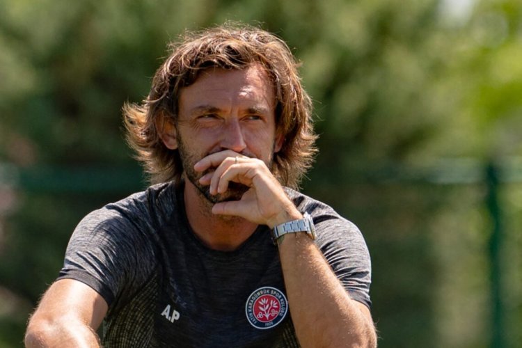 Fatih Karagumruk's Italian head coach Andrea Pirlo attends a training session at Turkish Football Federation's (TFF) facilities in Istanbul, on July 27, 2022. - A year after being sacked by Juventus in the wake of a disappointing first season in charge, Italy great Andrea Pirlo is aiming to relaunch his coaching career on the banks of the Bosphorus with unfashionable Istanbul club Fatih Karagumruk. (Photo by Yasin AKGUL / AFP) (Photo by YASIN AKGUL/AFP via Getty Images)