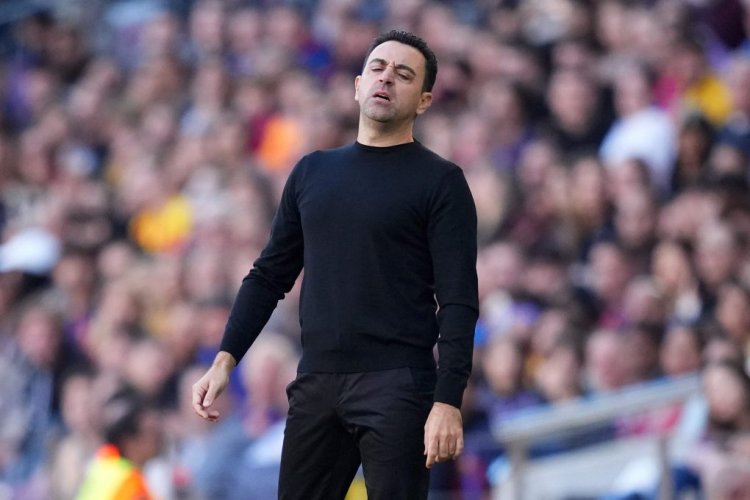 BARCELONA, SPAIN - DECEMBER 31: Xavi, Head Coach of FC Barcelona, reacts during the LaLiga Santander match between FC Barcelona and RCD Espanyol at Spotify Camp Nou on December 31, 2022 in Barcelona, Spain. (Photo by Alex Caparros/Getty Images)
