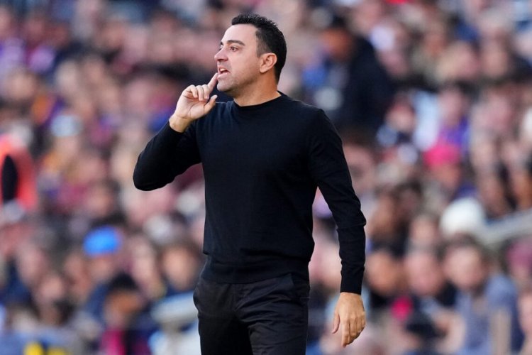 BARCELONA, SPAIN - DECEMBER 31: Xavi, Head Coach of FC Barcelona, looks on during the LaLiga Santander match between FC Barcelona and RCD Espanyol at Spotify Camp Nou on December 31, 2022 in Barcelona, Spain. (Photo by Alex Caparros/Getty Images)