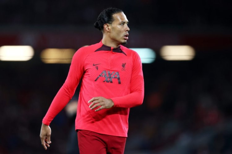 LIVERPOOL, ENGLAND - DECEMBER 30: Virgil van Dijk of Liverpool warms up prior to the Premier League match between Liverpool FC and Leicester City at Anfield on December 30, 2022 in Liverpool, England. (Photo by Naomi Baker/Getty Images)